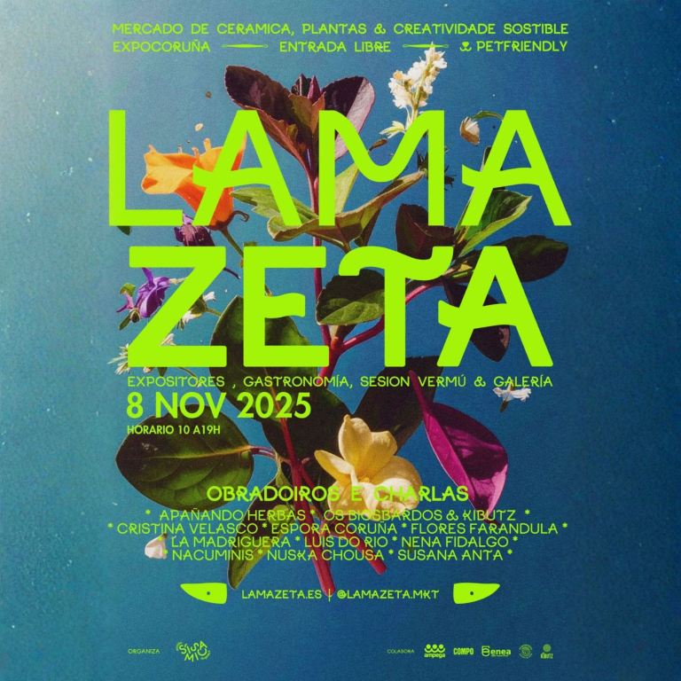 Cartel del taller de destilación de hidrolatos en A Coruña, evento Lama Zeta 2025. Expo Coruña | Apañando Herbas