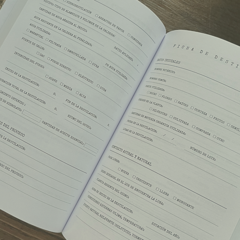 Interior del Cuaderno de Destilación de Hidrolatos de Apañando Herbas