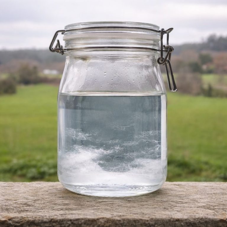 Hidrolato con flóculos visibles en el fondo del frasco, un fenomeno fisico natural en algunos hidrolatos