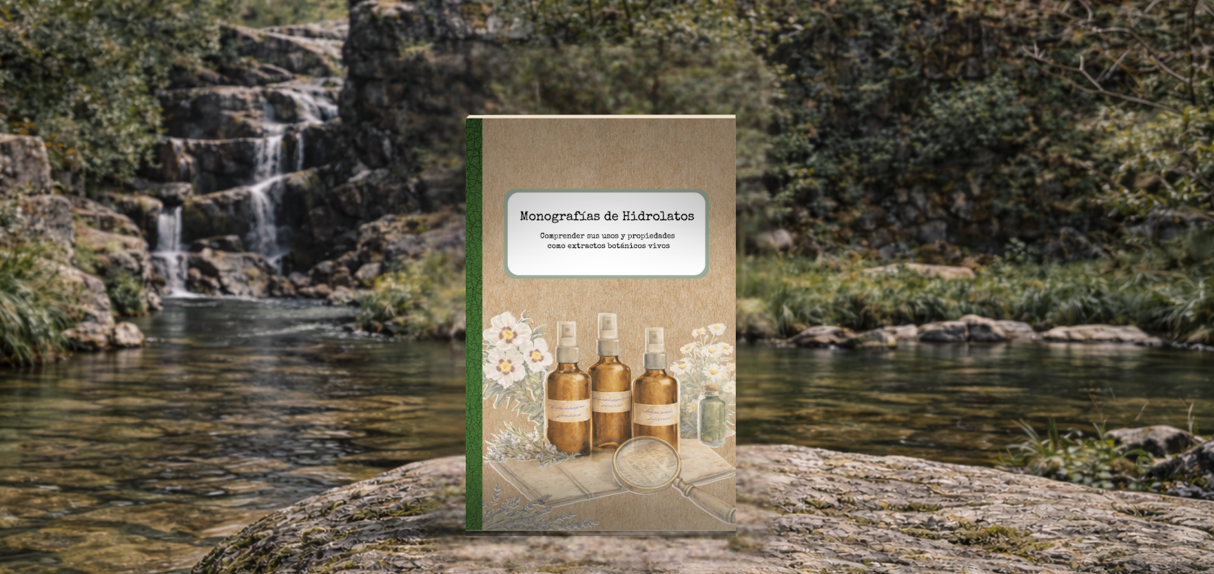 Libro Monografías de Hidrolatos sobre una cascada gallega, obra editorial para comprender los hidrolatos como extractos botánicos vivos